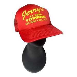 Vintage Trucker Hat Jerry's Towing Snapback Mesh Carlisle PA Red San Sun